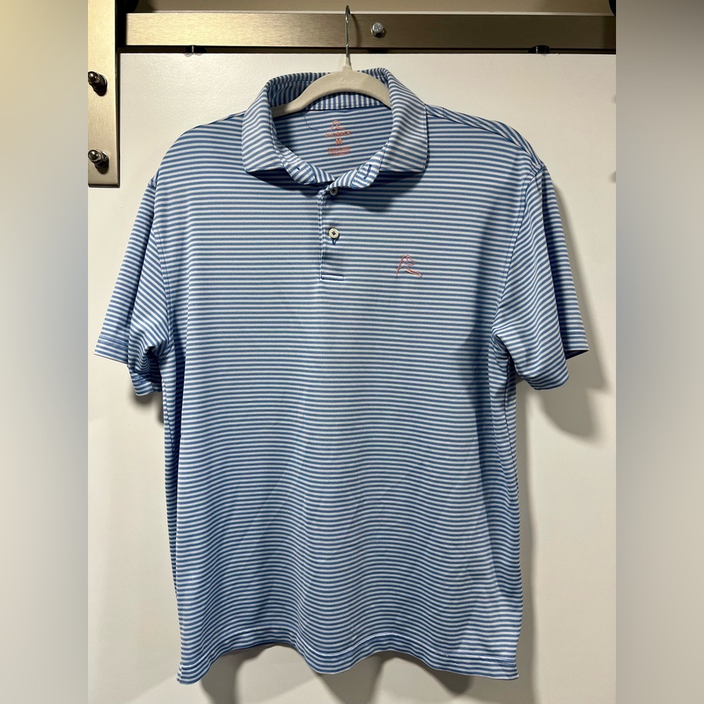 Rhoback Striped Golf Polo - Blue/White